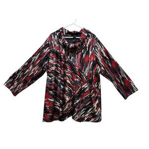 Ali Miles Striped Tunic Top Womens 3X Black Red Shawl Cowl Neck Lagenlook Artsy